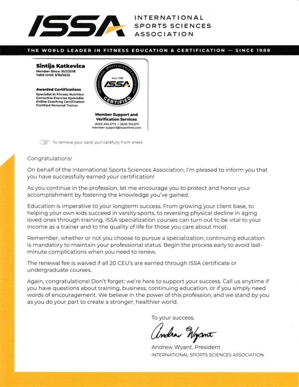 ISSA Certification Card